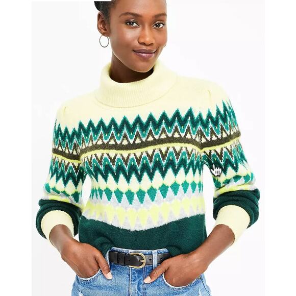 LOFT Sweaters - Loft Womens SZ M Soft knit Chevron Stitched Turtleneck Sweater Yellow green